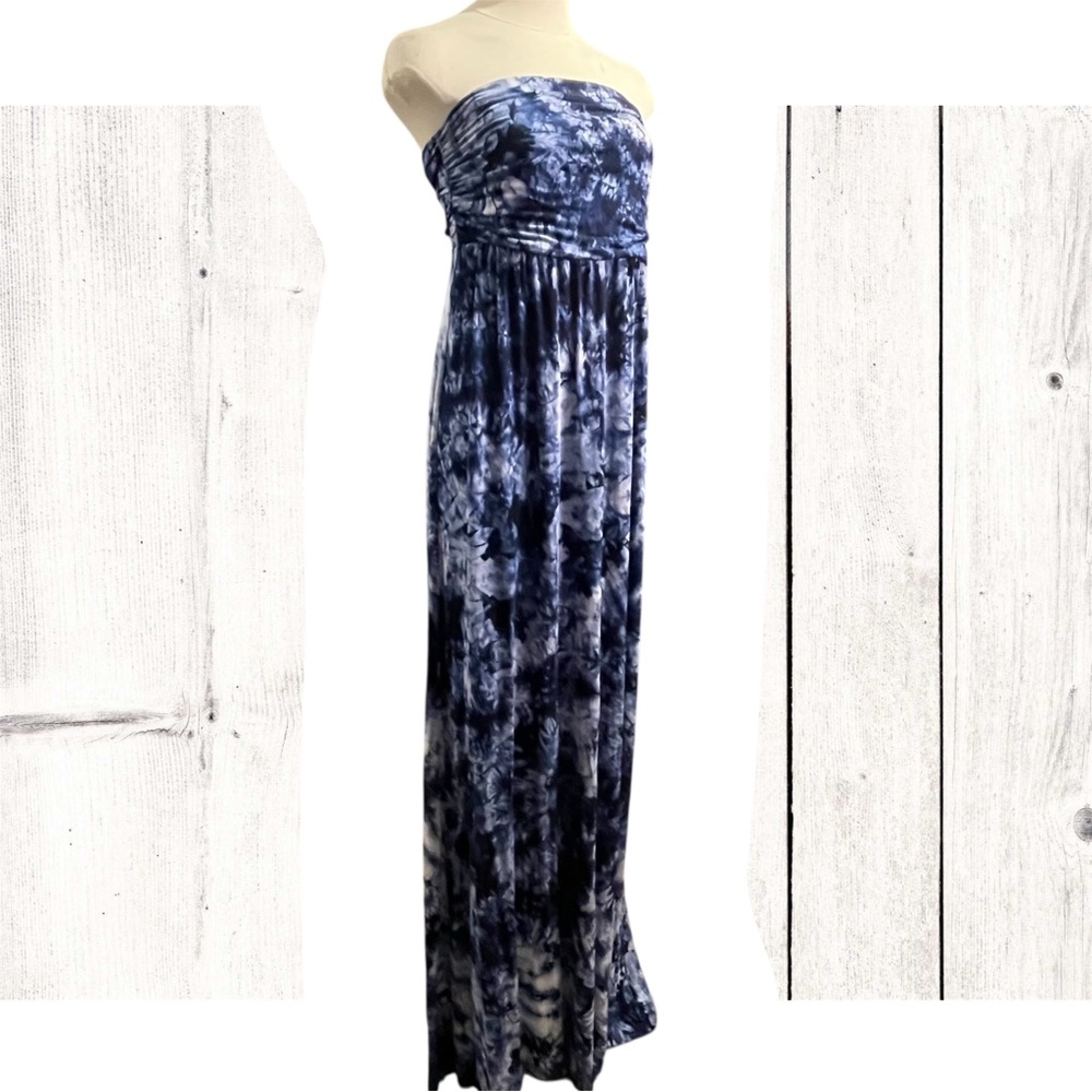 Culture Phit: Women's Hally Tube Top Shoulder-less Maxi Dress 2X Blue Tie dye